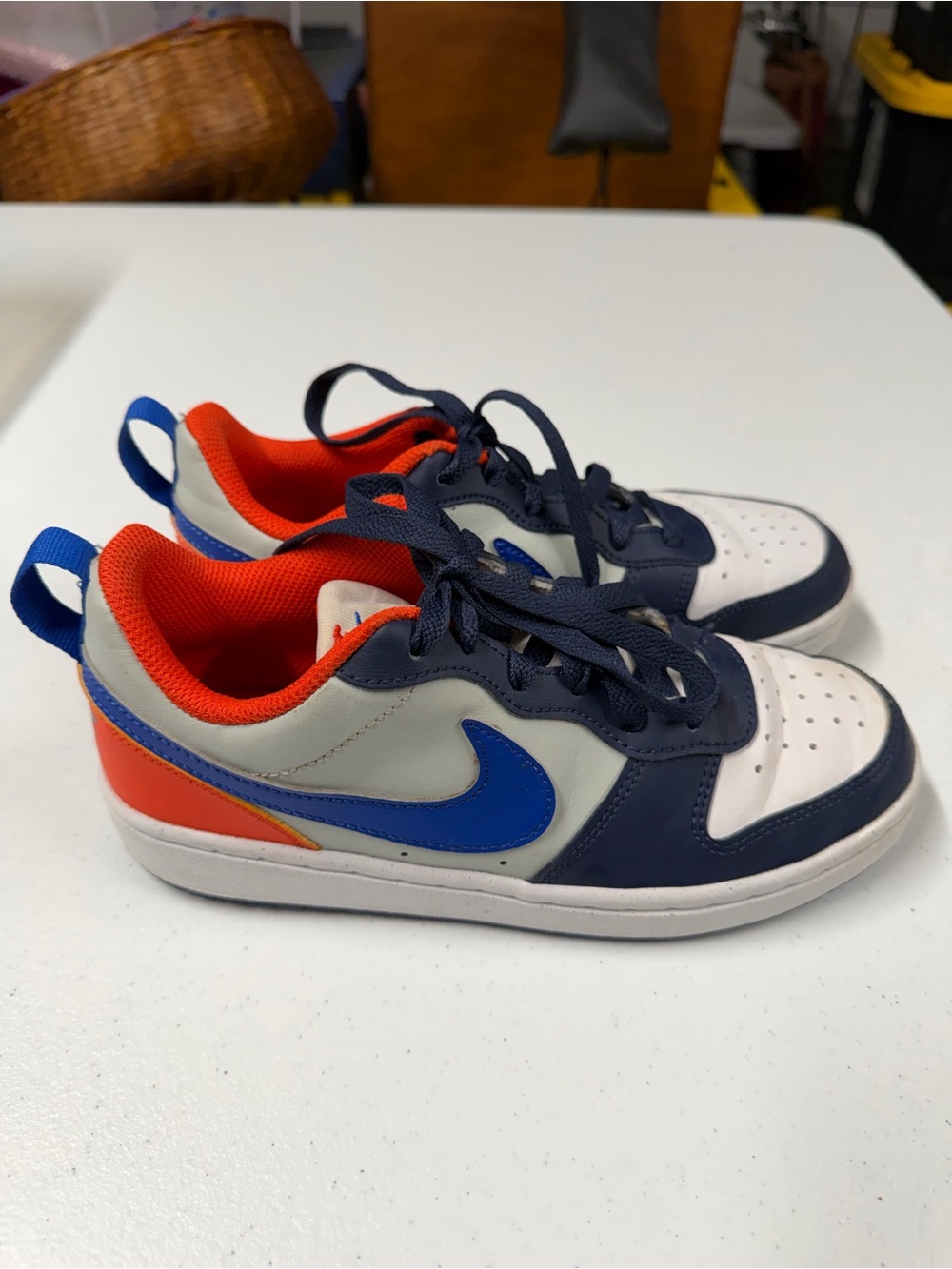 Nike Court Borough Low Recraft Big Kids 4Y Navy Orange White Knicks